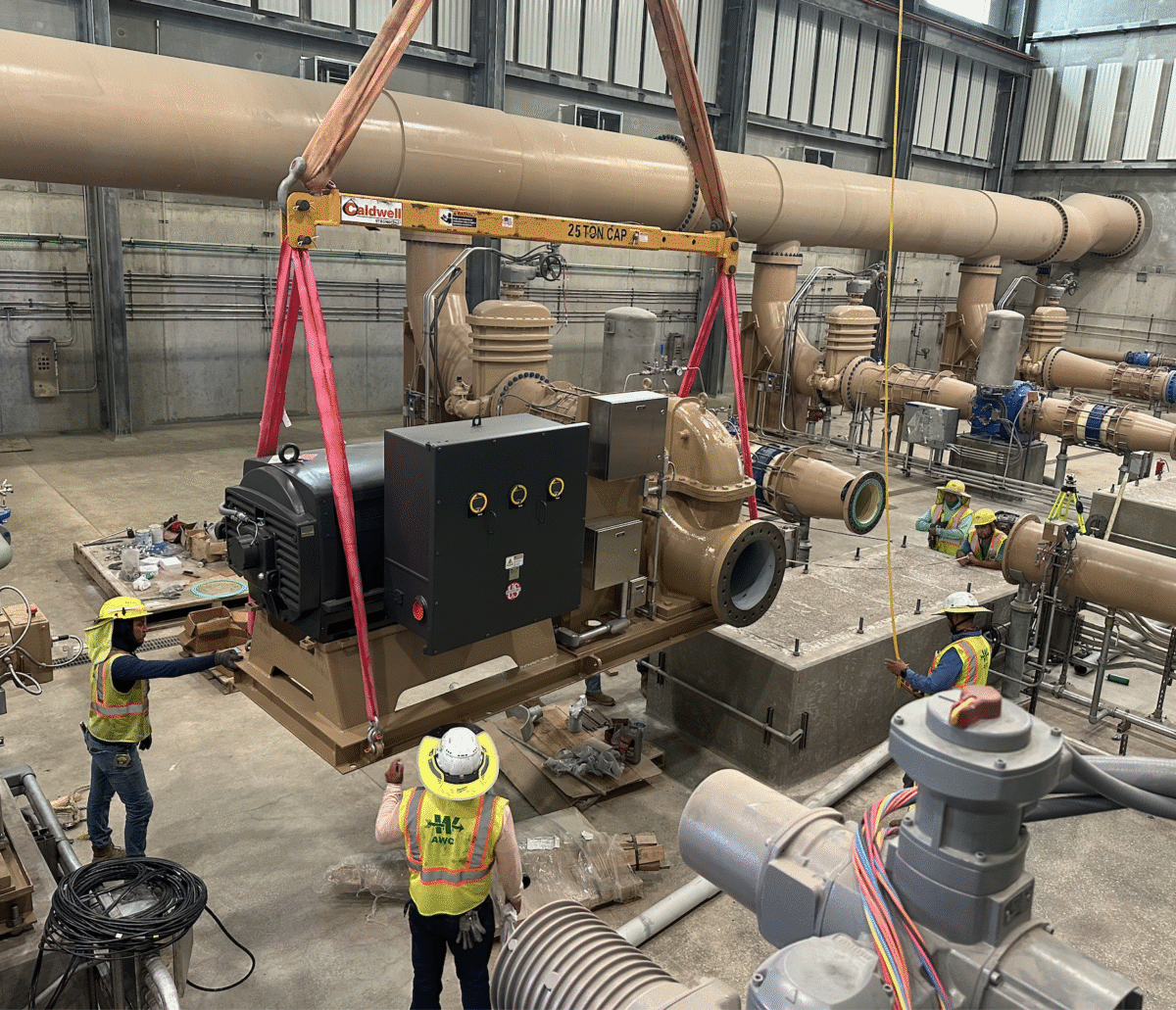 Delivering and installing pumps for the pump station by Lake Ralph Hall