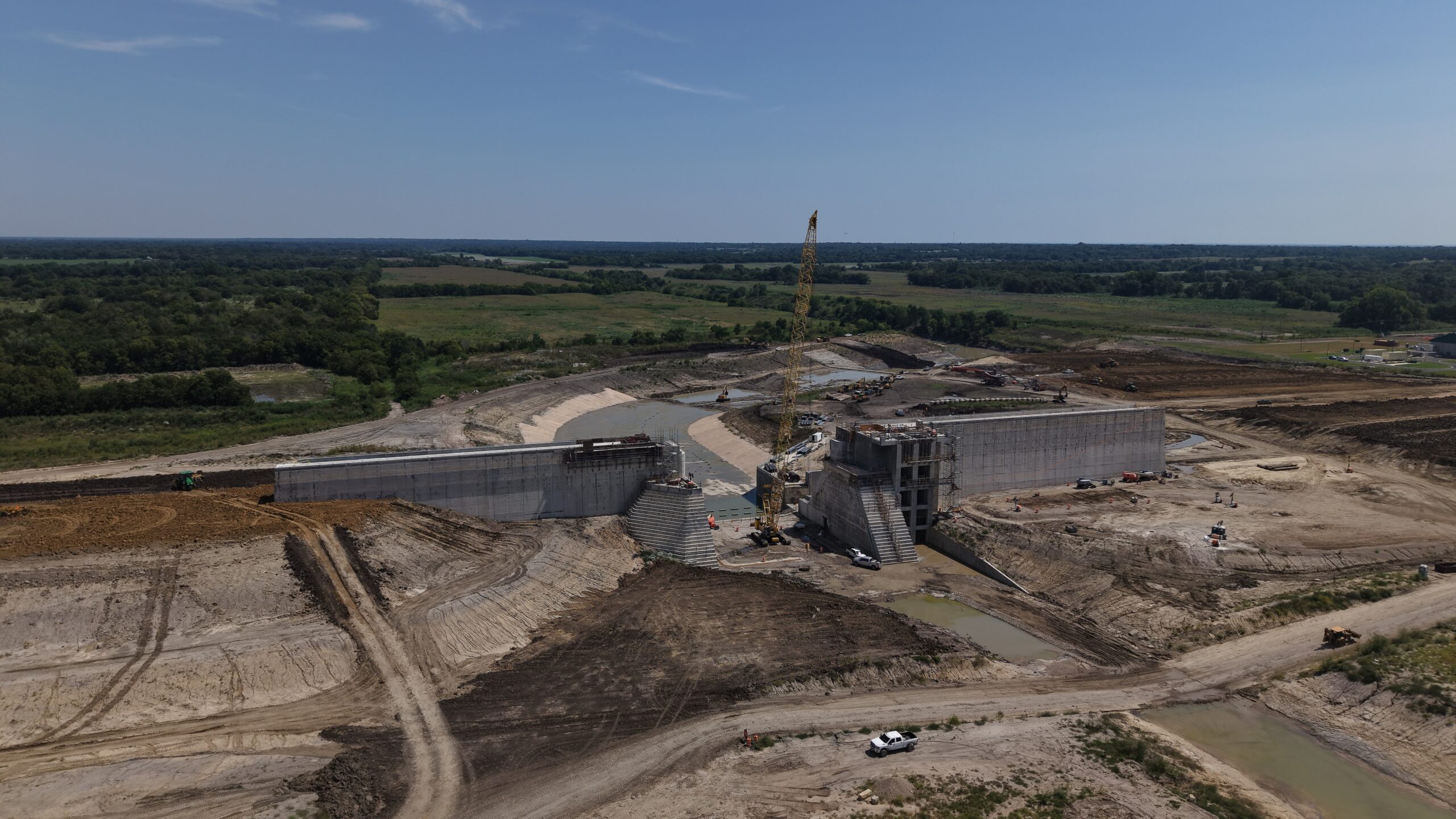 Lake spillway construction as of September 2025