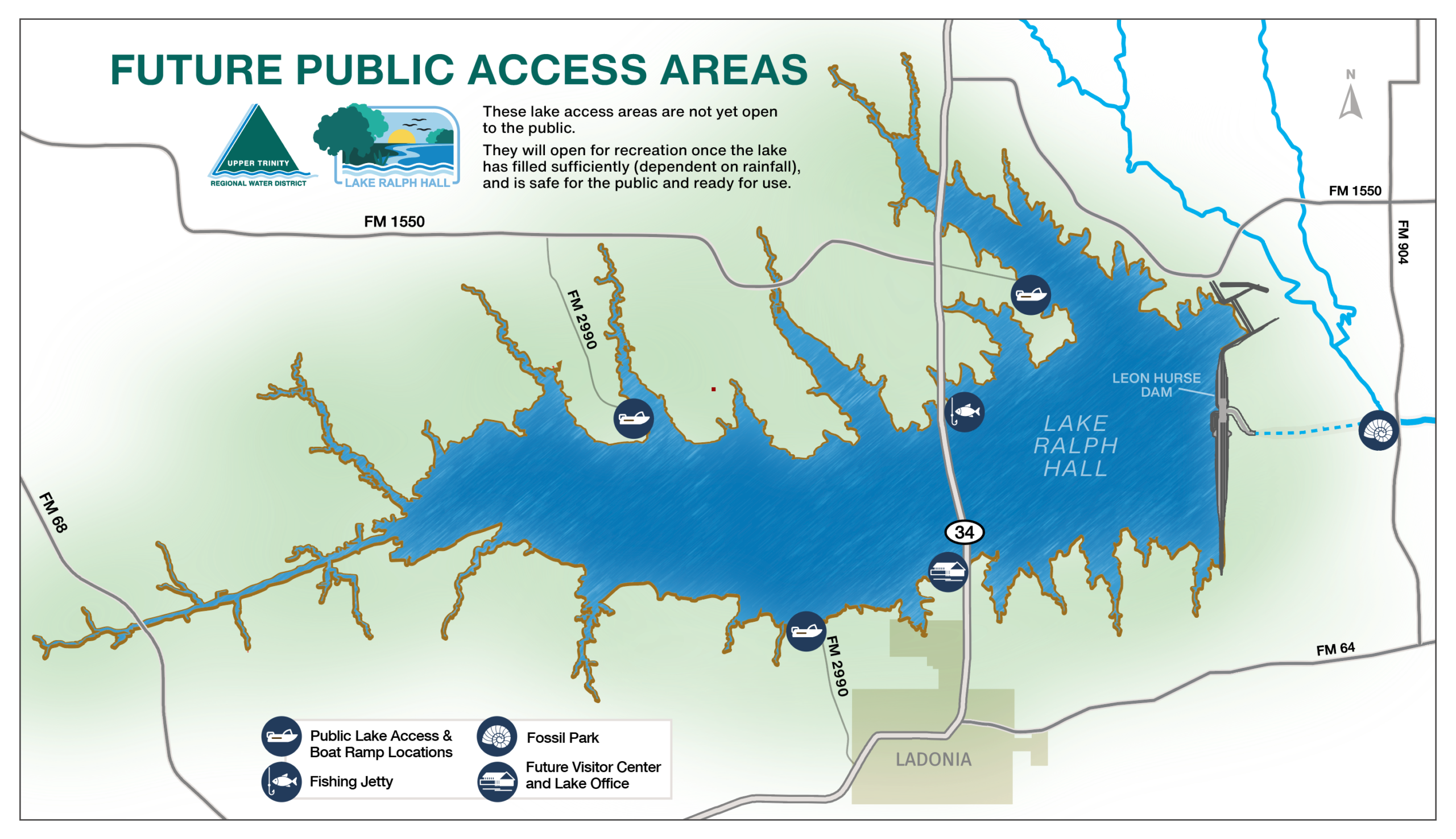 Map showing future public access points around Lake Ralph Hall.
