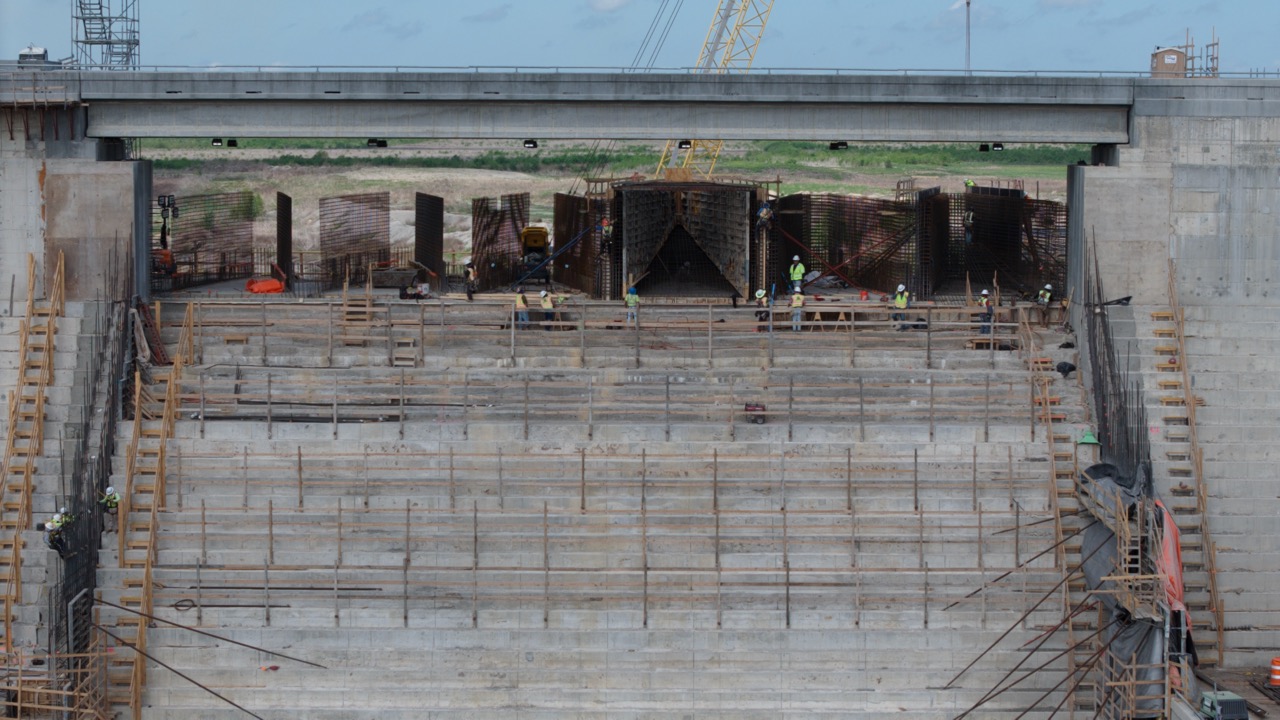 Reservoir labyrinth weir takes shape - April 2026 - Lake Ralph Hall Reservoir labyrinth weir takes shape - April 2026