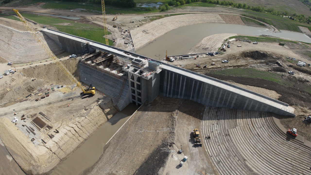 Water intake and spillway - April 2026 - Lake Ralph Hall Water intake and spillway - April 2026