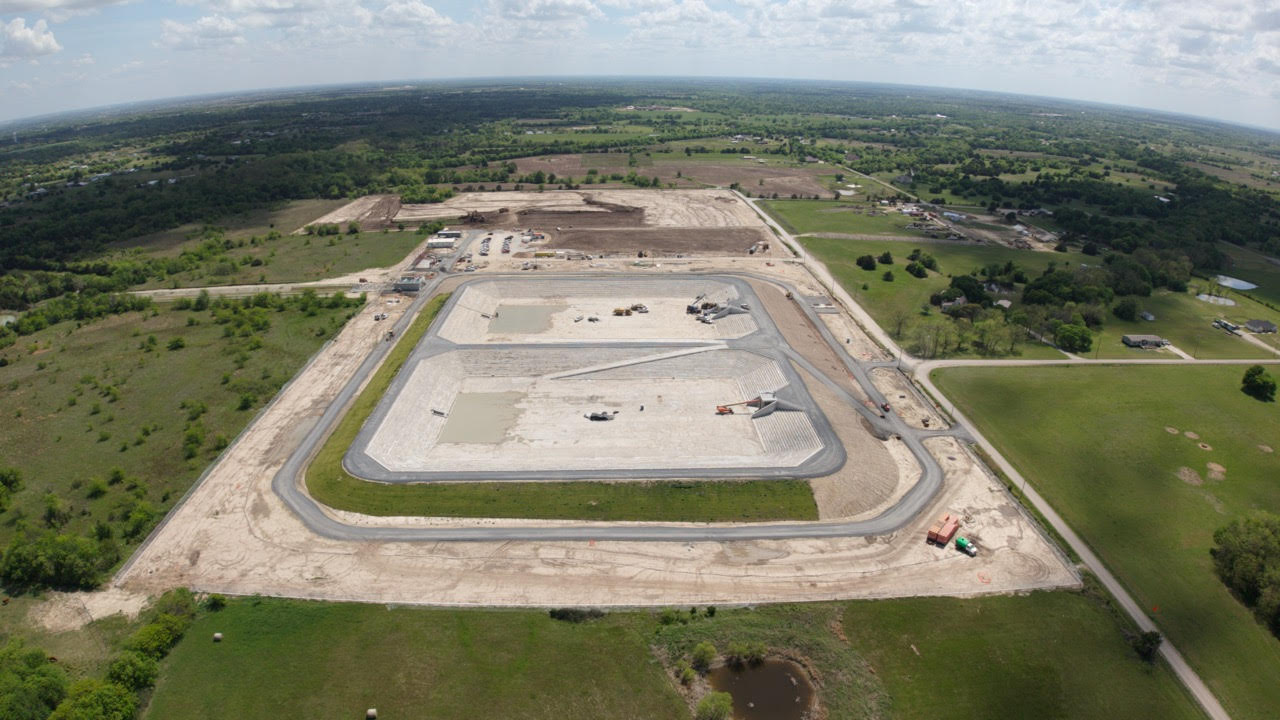 Balancing reservoir from overhead - completed April 2026 - Lake Ralph Hall Balancing reservoir from overhead - completed April 2026