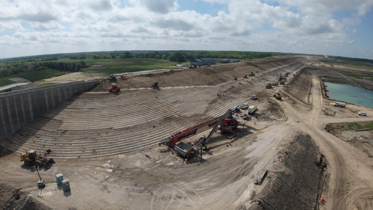 Dam embankment - April 2026 - Lake Ralph Hall Dam embankment - April 2026