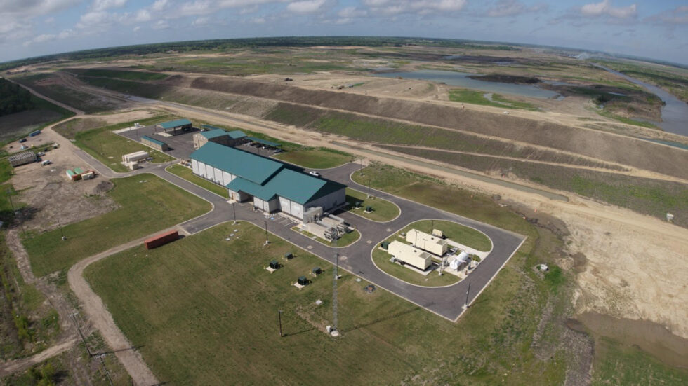 Aerial of the finished pump station – April 2026 - Lake Ralph Hall
