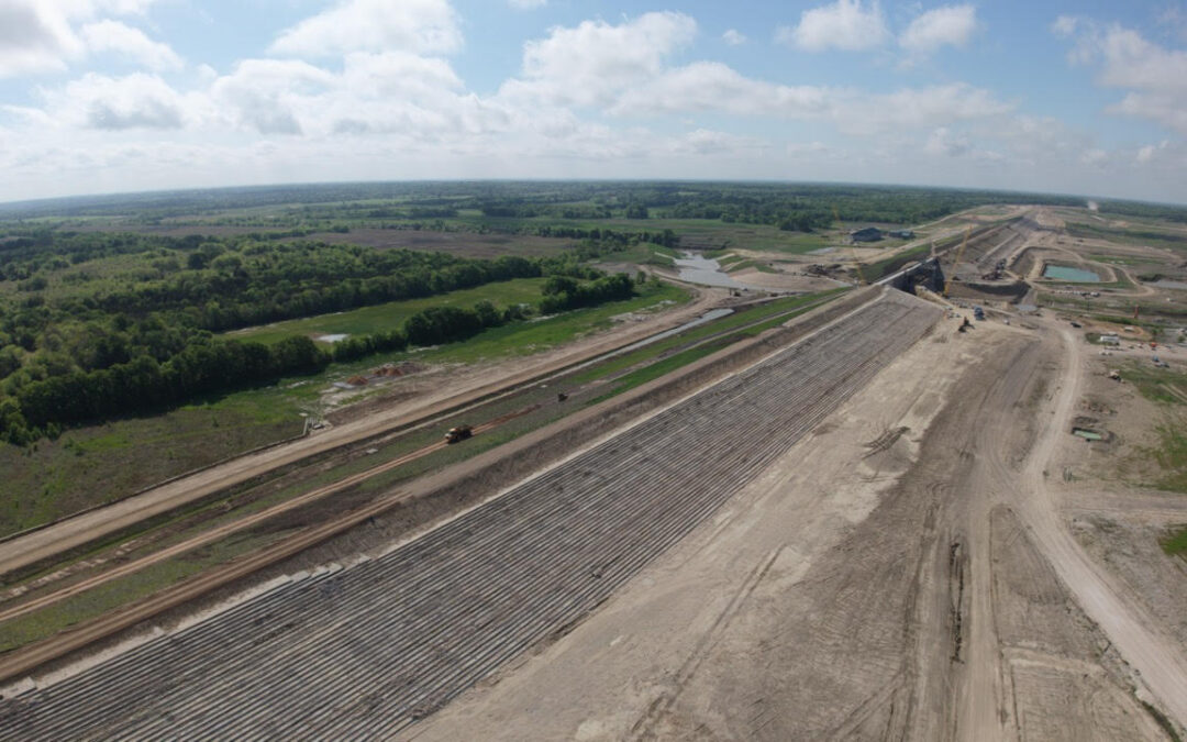 Dam embankment overhead view – as of April 2026