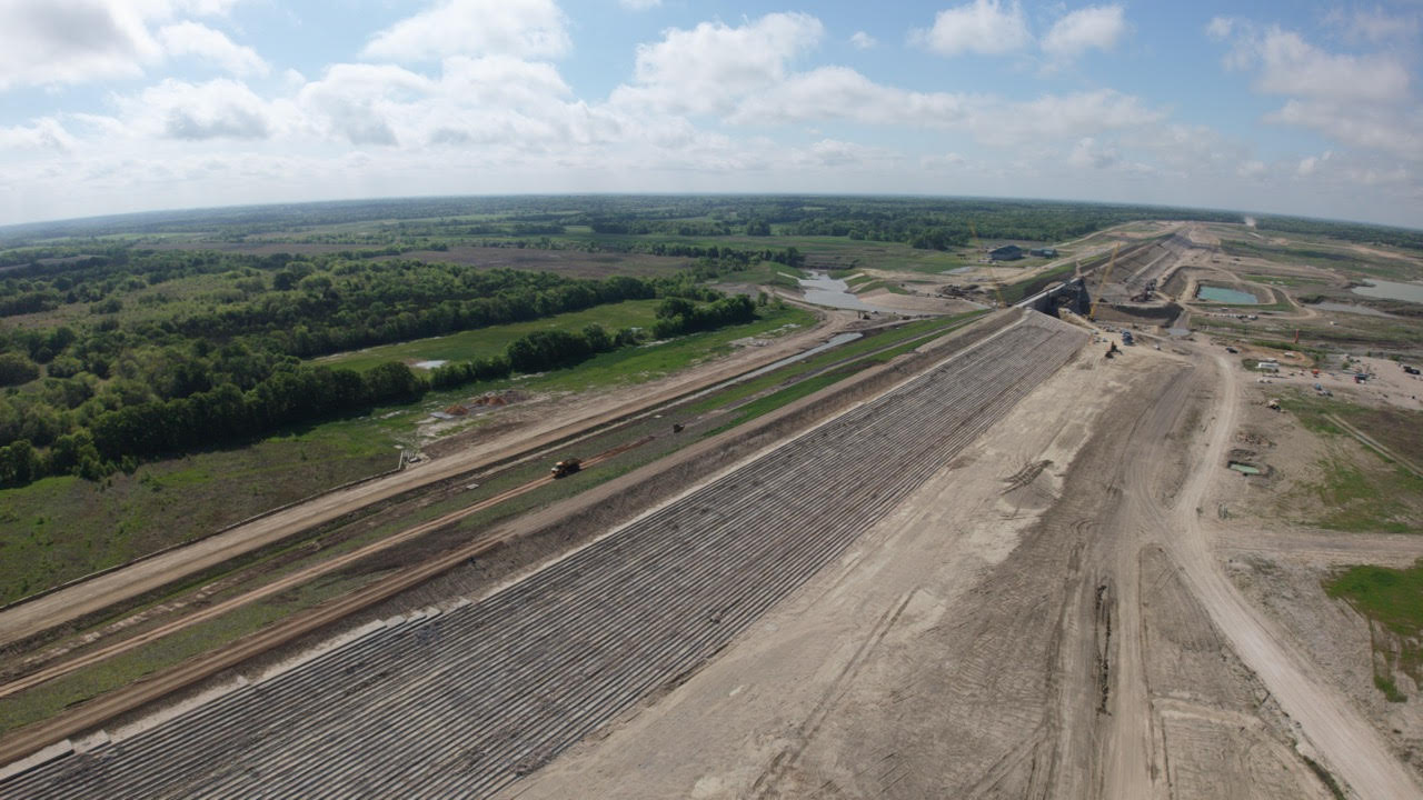 Dam embankment overhead view - as of April 2026 - Lake Ralph Hall Dam embankment overhead view - as of April 2026