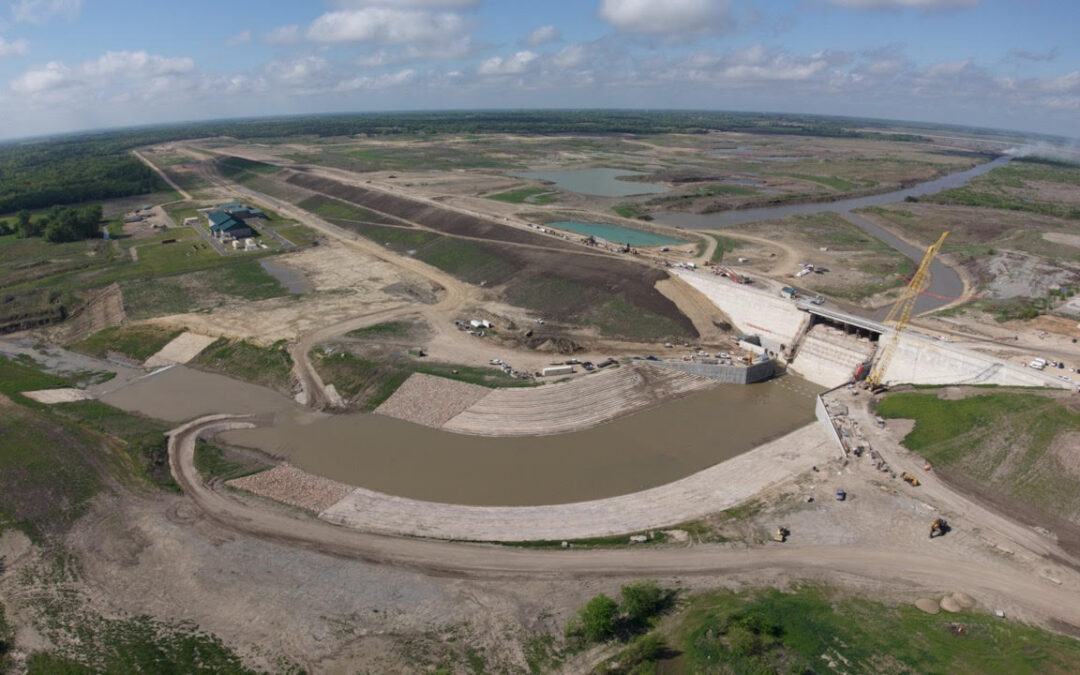 Dam and spillway overhead view – as of April 2026