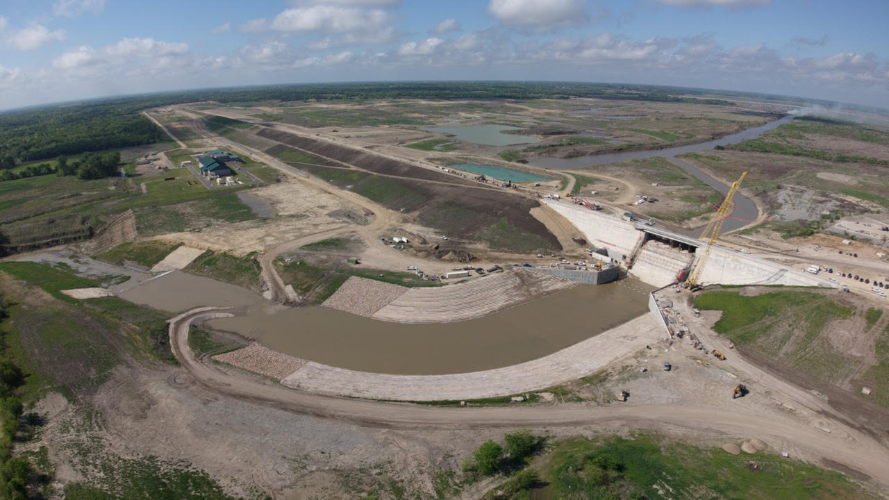 Dam and spillway overhead view - as of April 2026 - Lake Ralph Hall Dam and spillway overhead view - as of April 2026