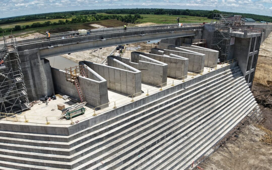 The lake’s weir and spillway – nearly completed in summer 2026